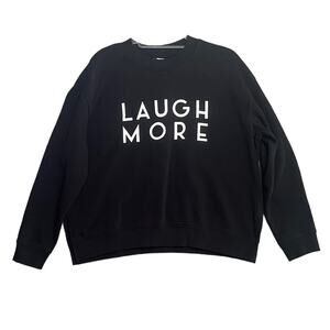 Laugh More Cropped Sweatshirt Womens XL Black Basic Casual Loungewear Pullover